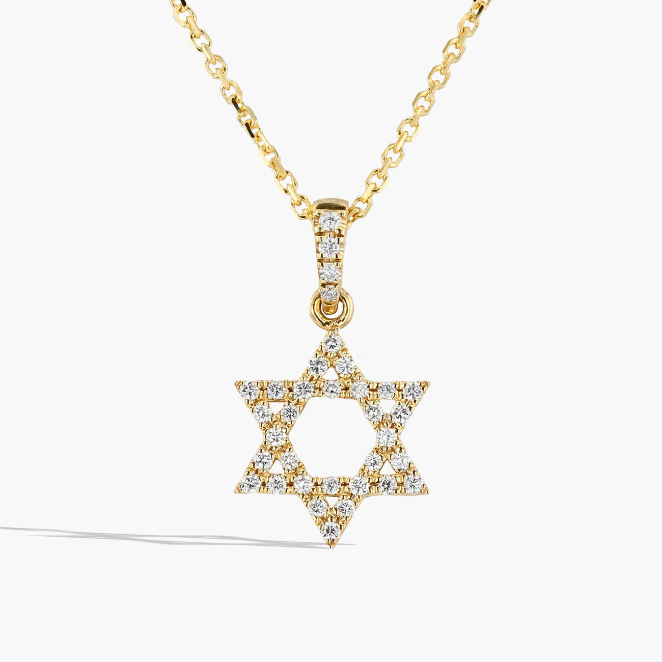 Yellow Gold Diamond Star of David Necklace - 0.18ctw
