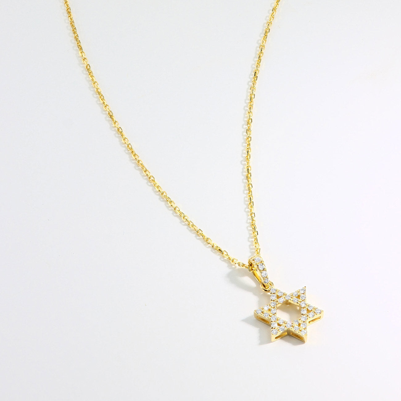 Yellow Gold Diamond Star of David Necklace - 0.18ctw
