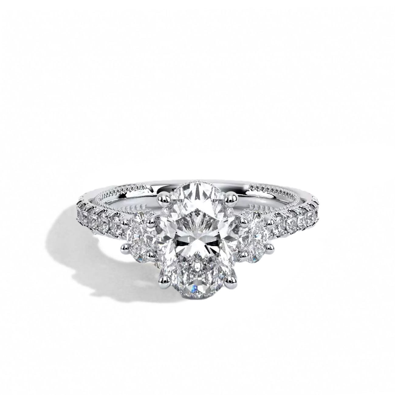 Verragio Renaissance Oval Three-Stone Pave Engagement Ring Setting