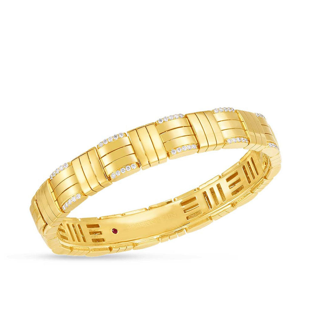 Roberto Coin Veneto Single Row Woven Diamond Cuff Bangle