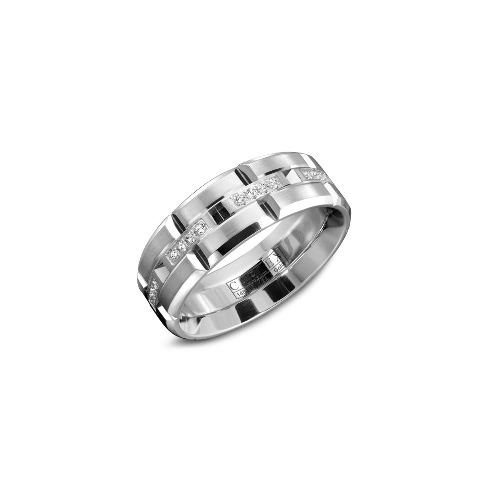 Crown Ring Carlex Brushed Finish Diamond Inlay Men's Wedding Band