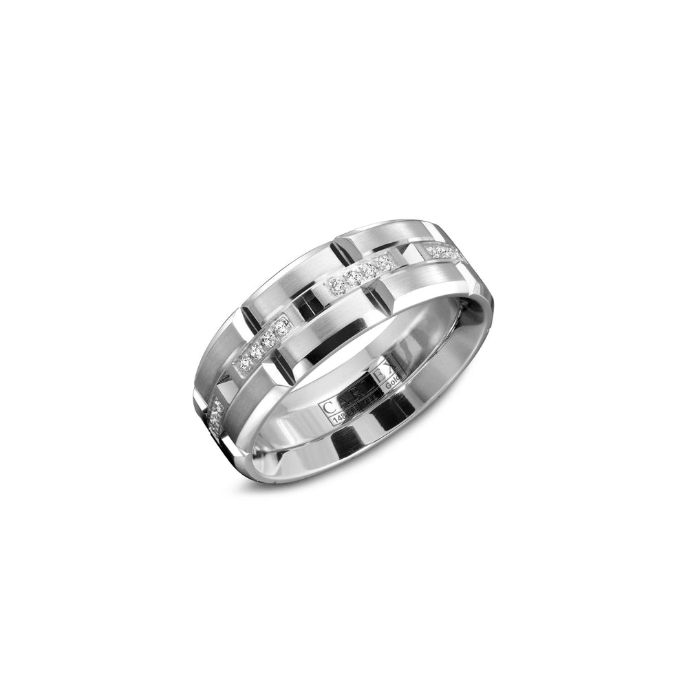 Crown Ring Carlex Brushed Finish Diamond Inlay Men's Wedding Band