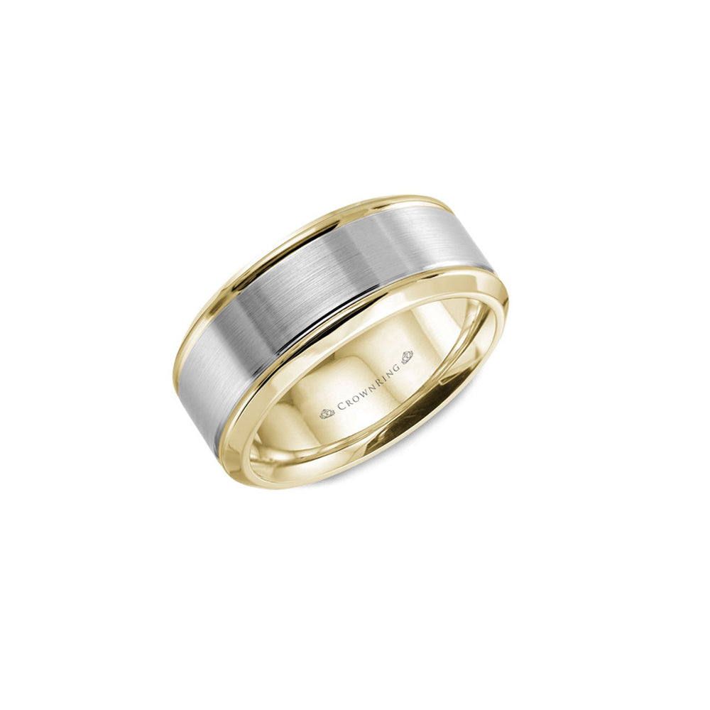 Crown Ring 8mm Wide Two Tone Brushed Wedding Band