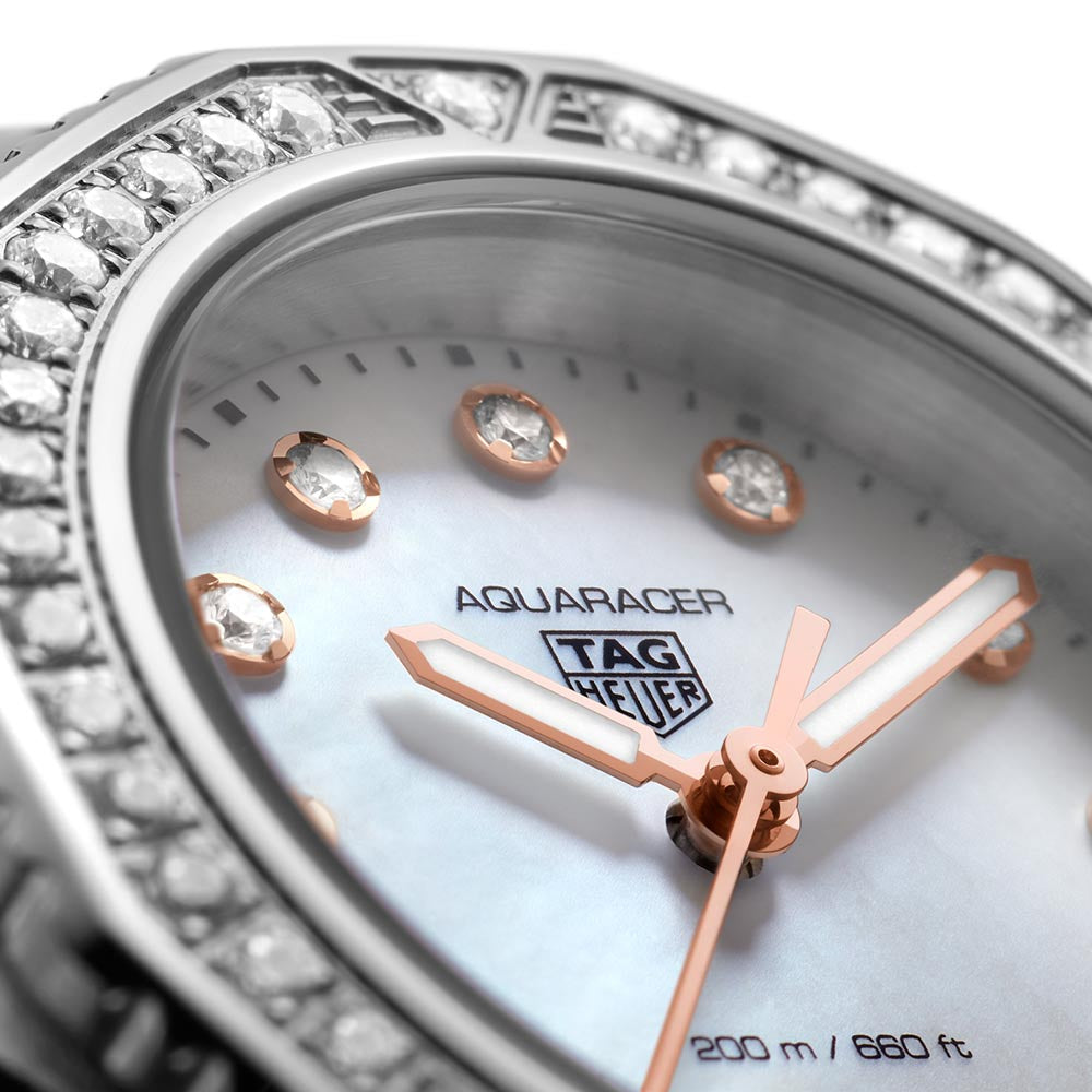 TAG Heuer Ladies Aquaracer Professional 200 Mother of Pearl Diamond Watch in Rose Gold- 30mm