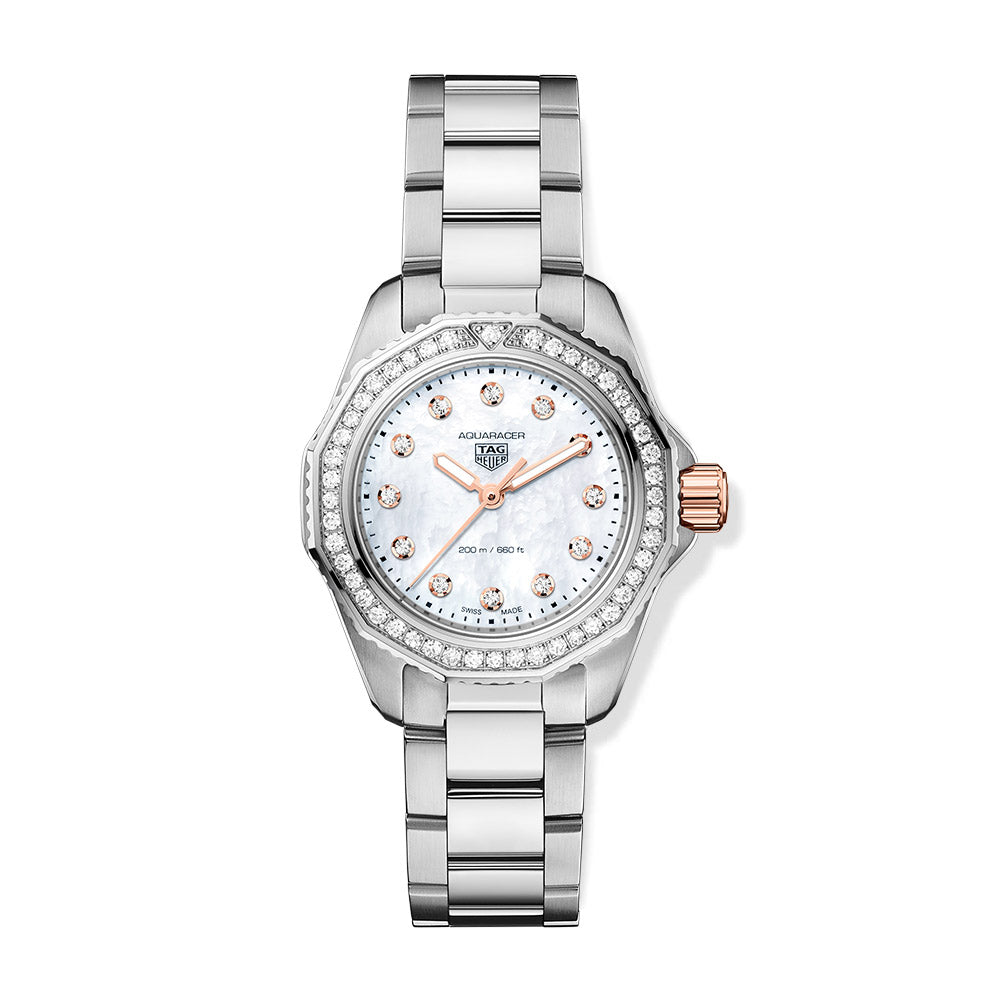TAG Heuer Ladies Aquaracer Professional 200 Mother of Pearl Diamond Watch in Rose Gold- 30mm