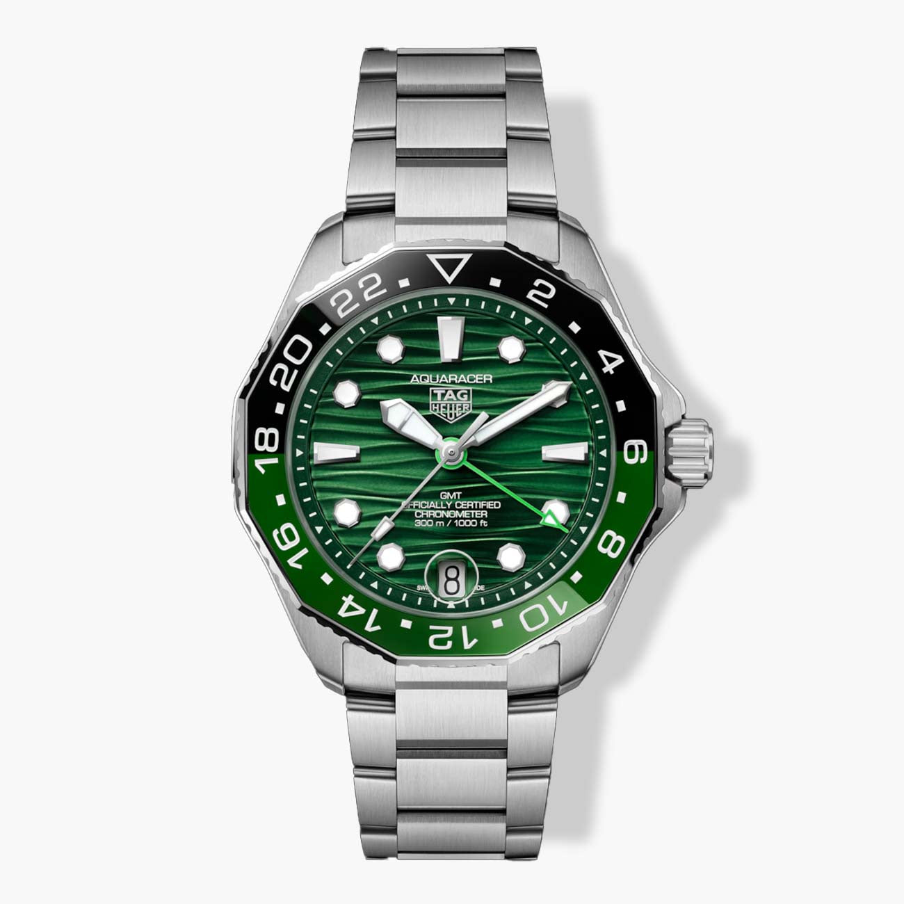 TAG Heuer Aquaracer Professional 300 GMT Green Dial Steel Bracelet - 42mm