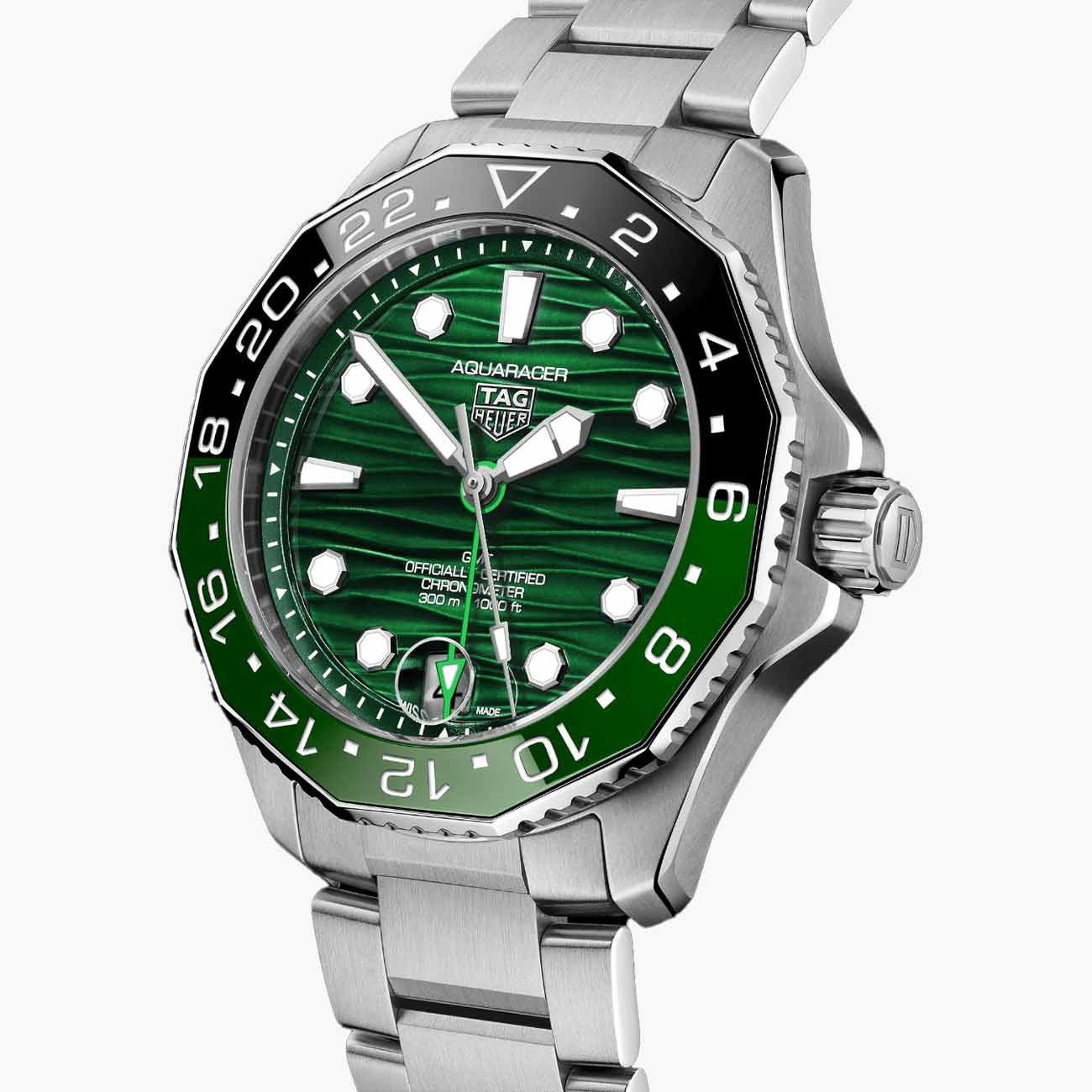 TAG Heuer Aquaracer Professional 300 GMT Green Dial Steel Bracelet - 42mm