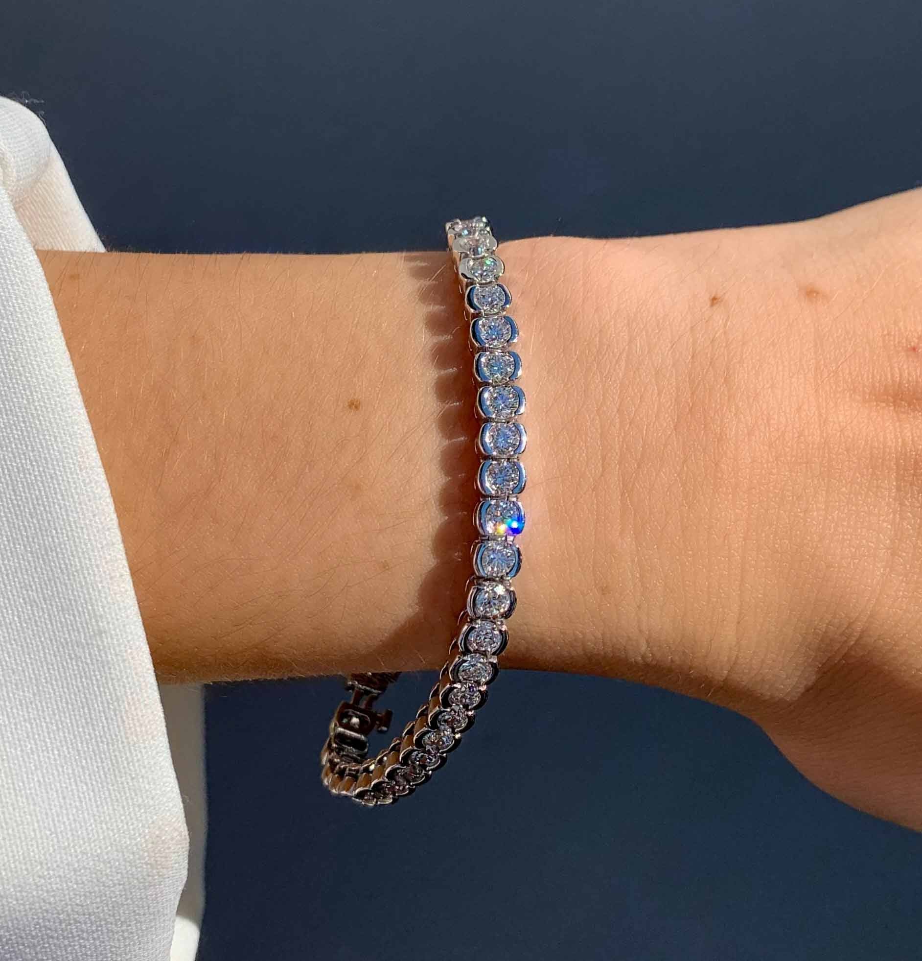 7 3/4 Carat Half Bezel Tennis Bracelet in Platinum