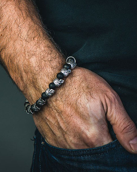 William Henry Shaman Onyx & Silver Skull Bracelet