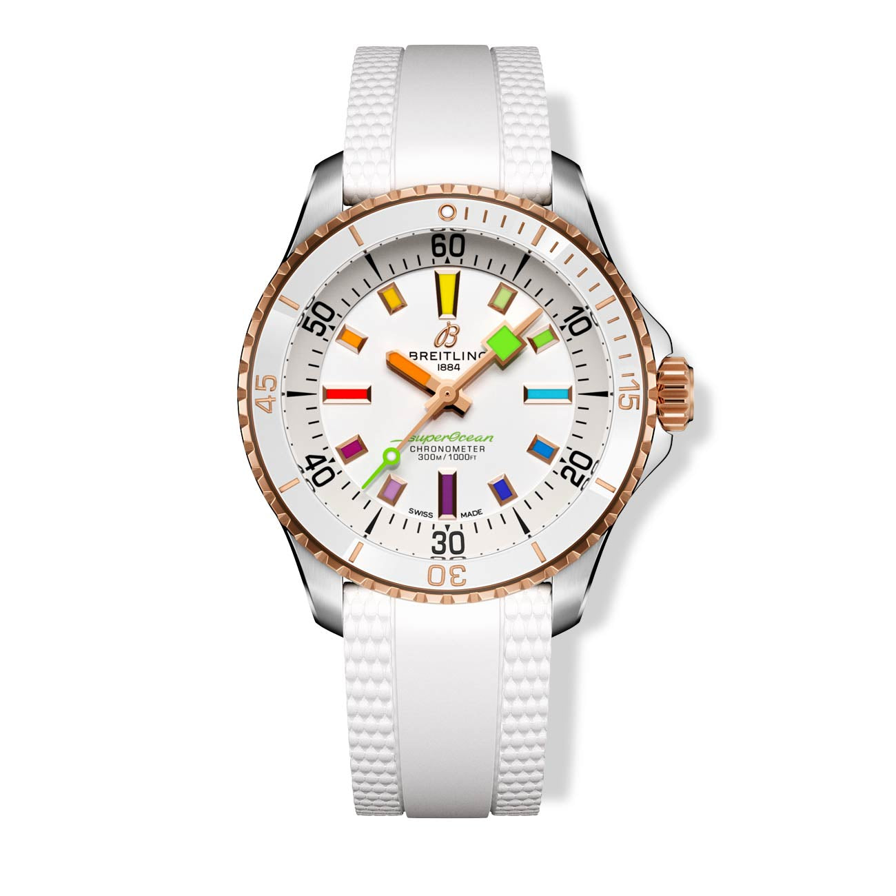 Breitling Superocean Automatic 36 Steel and Red Gold with Rainbow Dial on Strap - 36mm