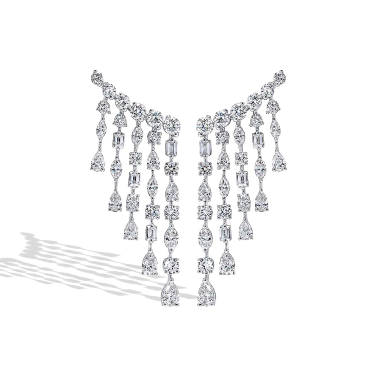 Private Label Cascade Multi-Shape Diamond Drop Earrings in 18K White Gold