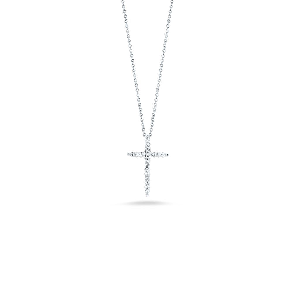 Roberto Coin Tiny Treasures White Gold Diamond Sliver Cross Necklace