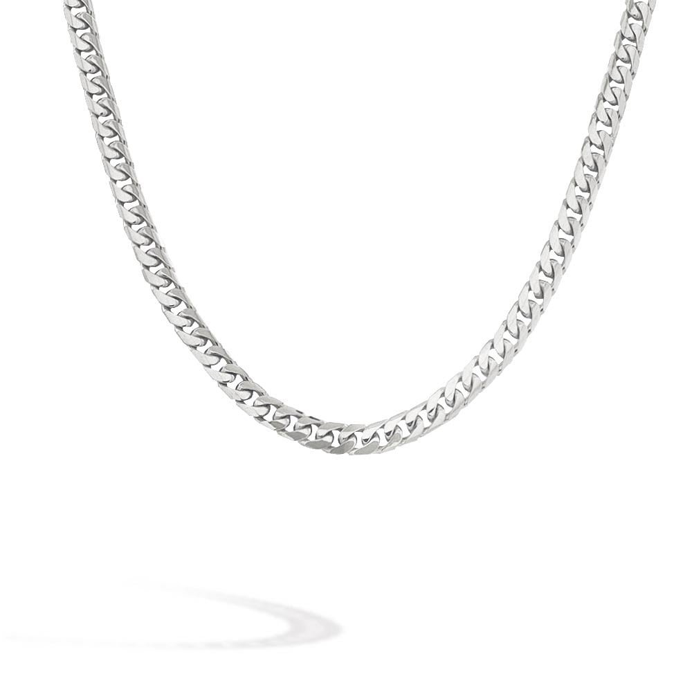 White Gold Solid Miami Cuban Link Chain Necklace - 20 Inch