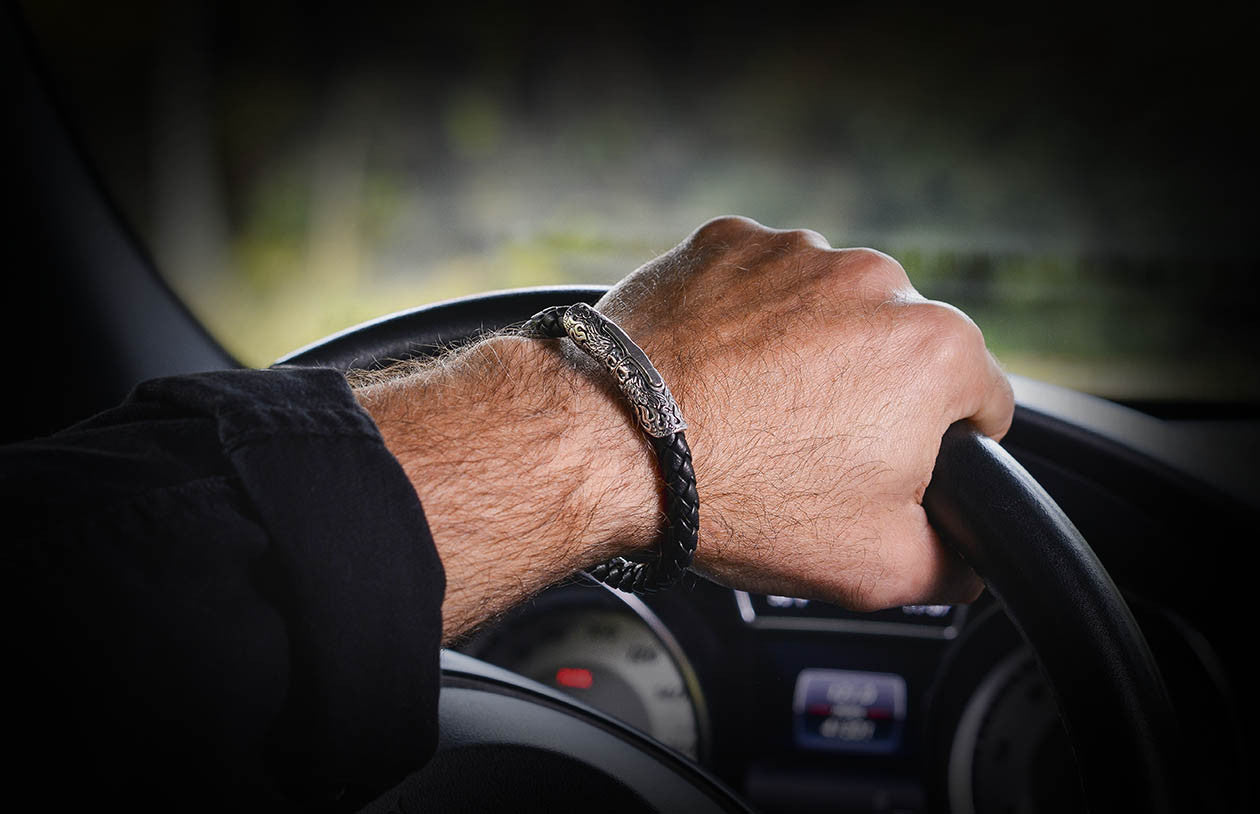 William Henry Ramble On Silver Braided Leather Bracelet