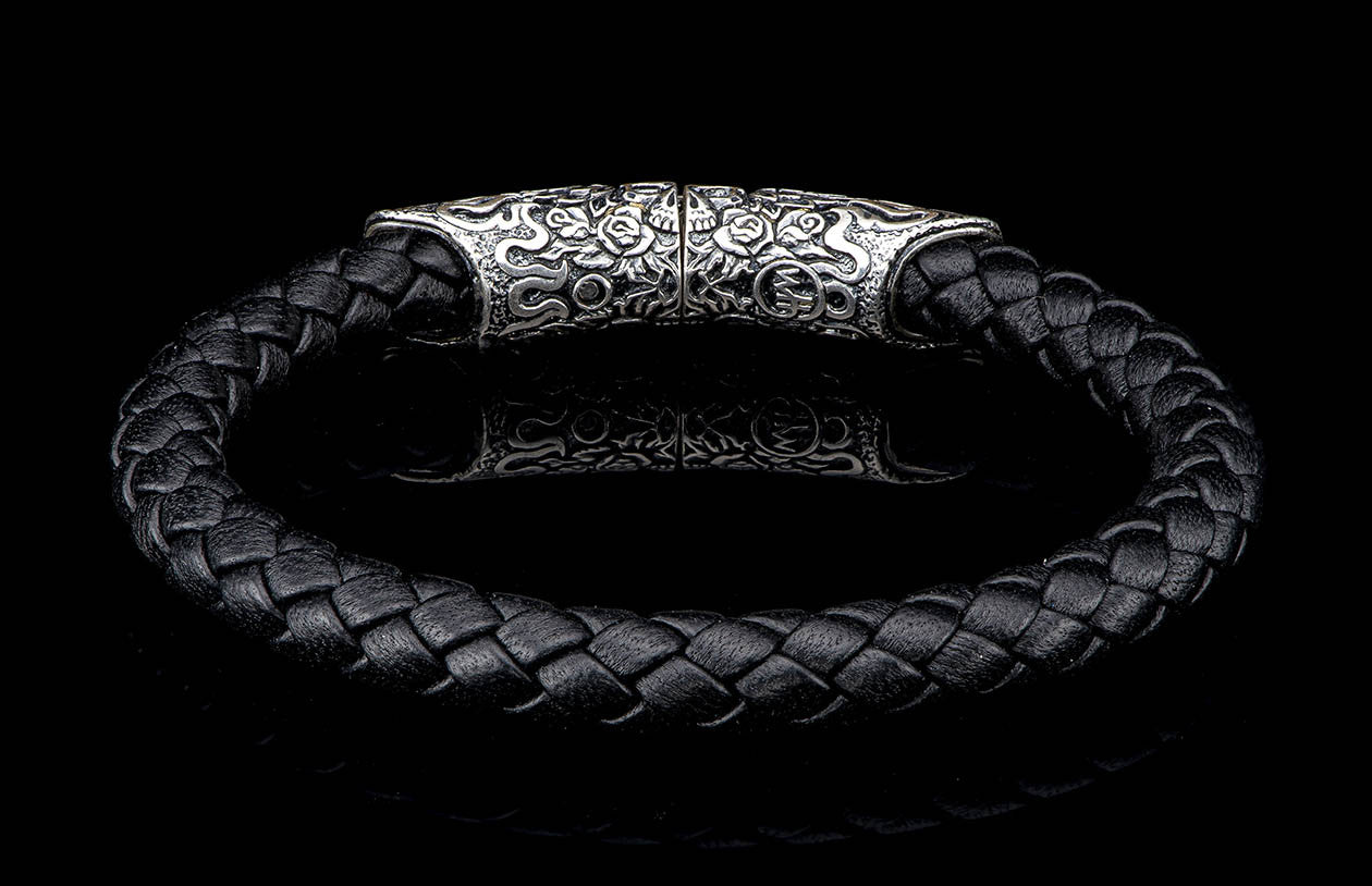 William Henry Ramble On Silver Braided Leather Bracelet