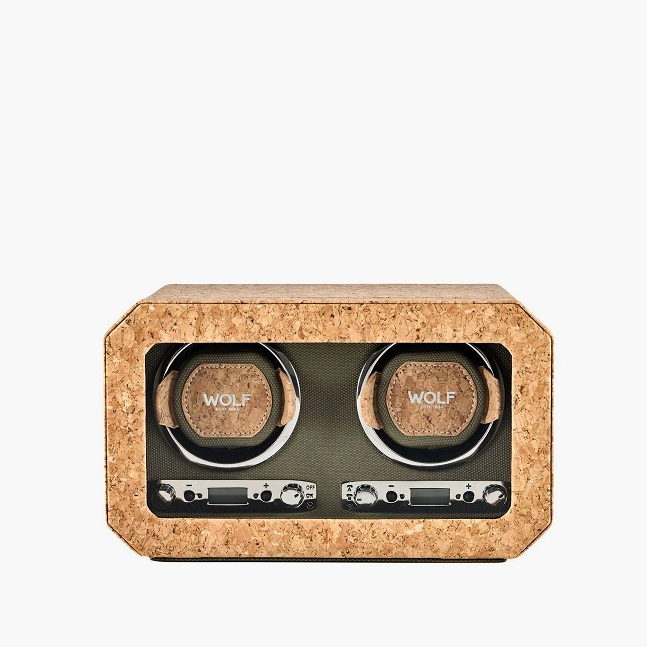 Wolf Cortica double watch winder in cork, front view