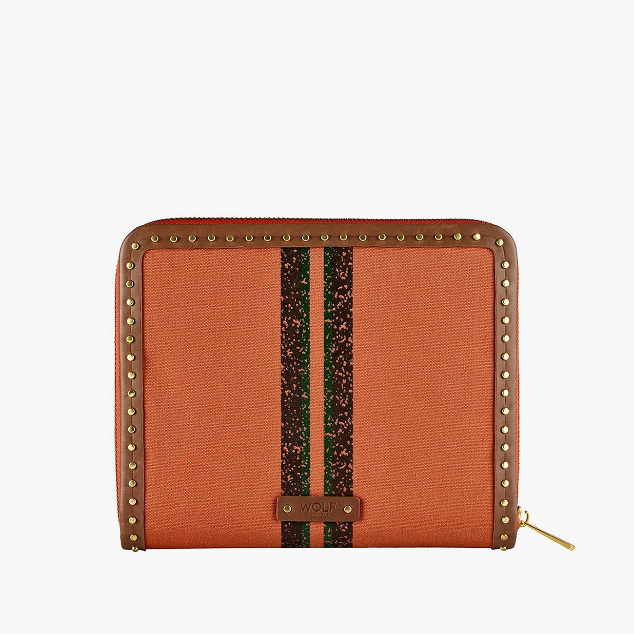 Wolf Ida travel zip jewelry portfolio in orange, front view