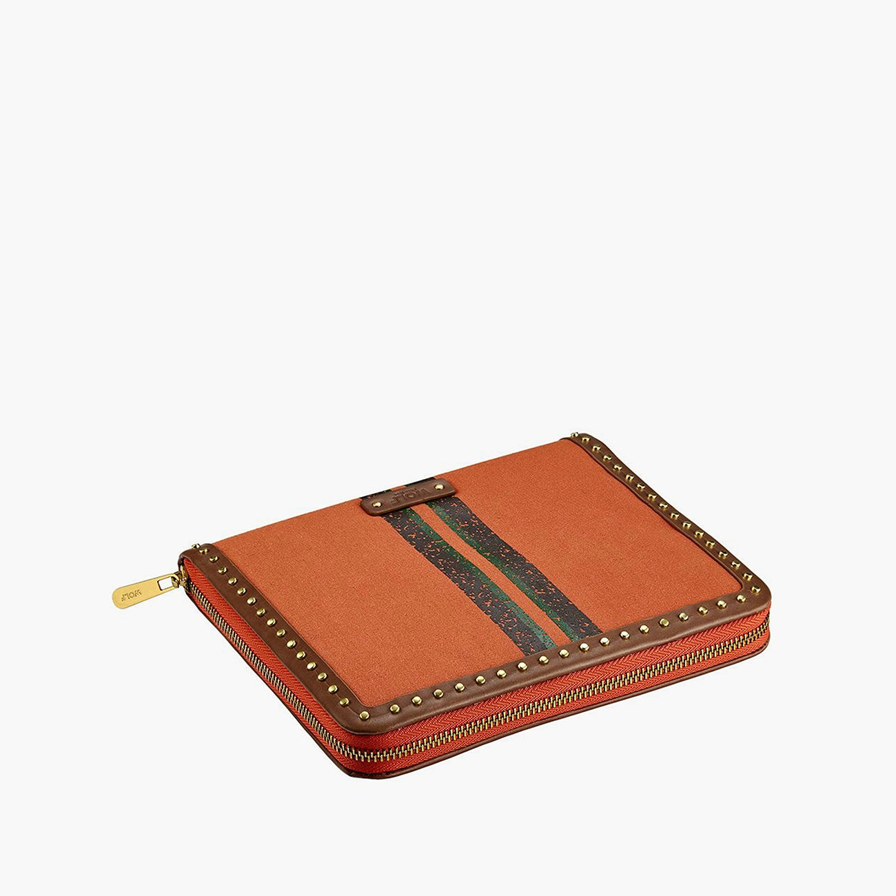 Wolf Ida travel zip jewelry portfolio orange design, side view