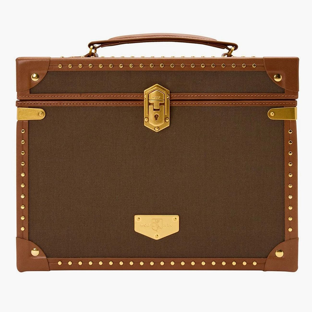 Wolf Ida trunk jewelry box in khaki, front view