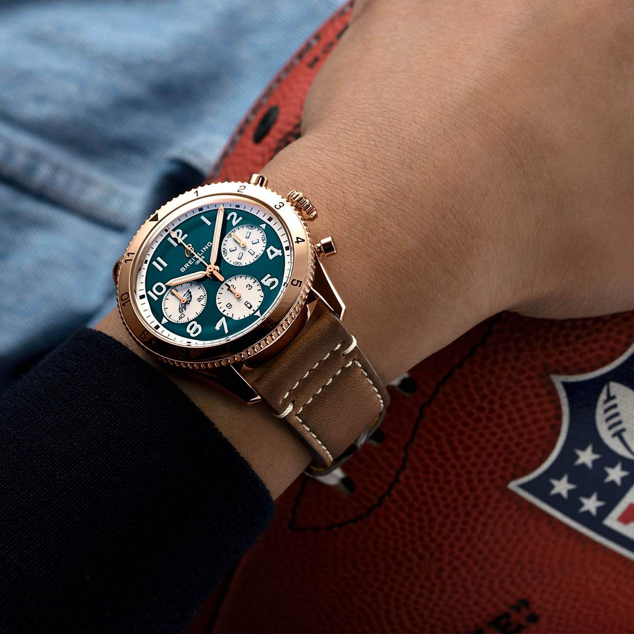 Breitling Philadelphia Eagles Classic Super Bowl AVI Watch on Leather