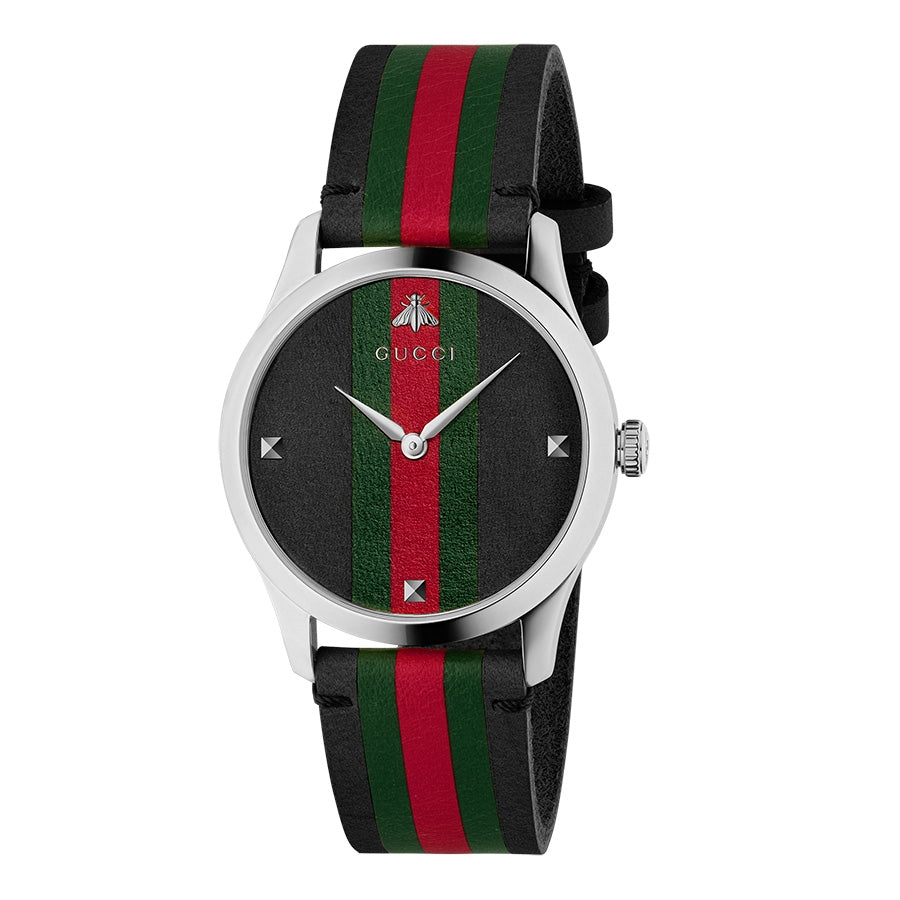 Gucci G-Timeless Black Green & Red Striped Nylon Watch