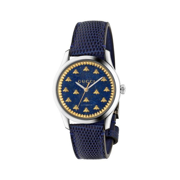 Gucci 38mm G-Timeless Steel and Lapis Dial Watch