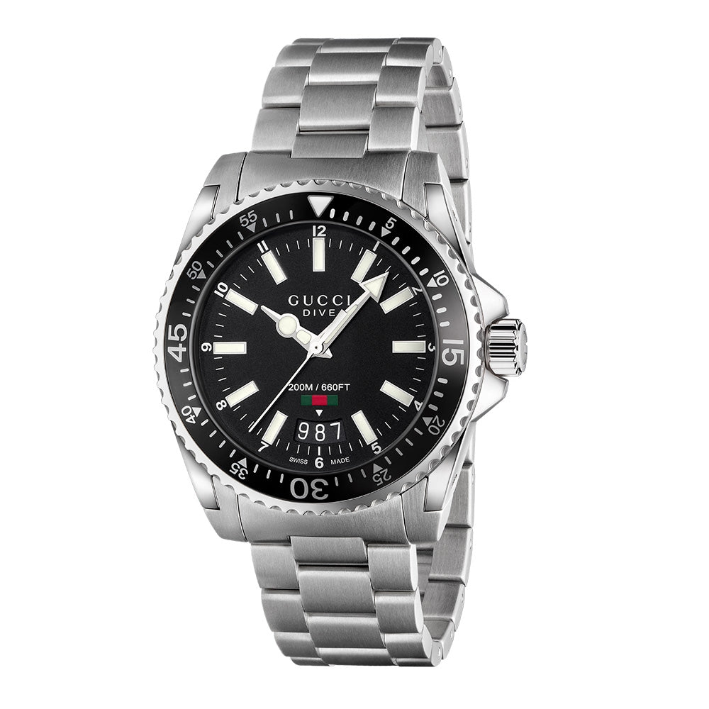 Gucci Dive 40mm Stainless Steel Matte Black Dial Watch