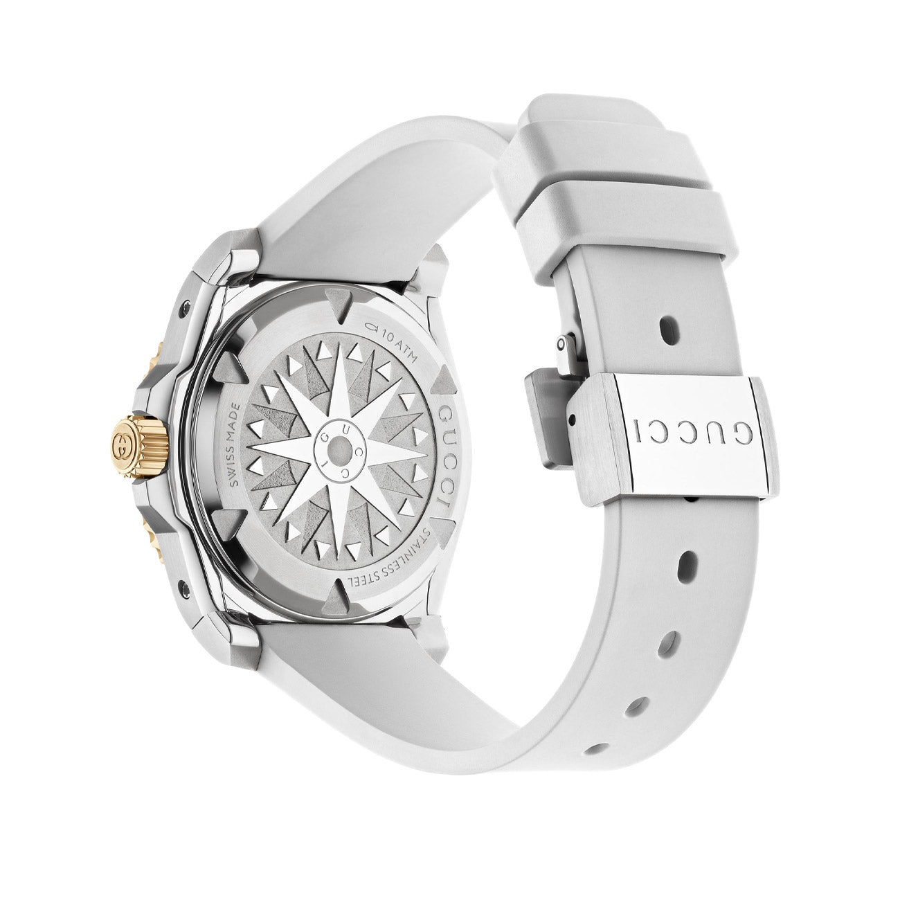 Gucci Dive White Dial Pink Gold Bezel Watch on White Rubber Strap - 36mm