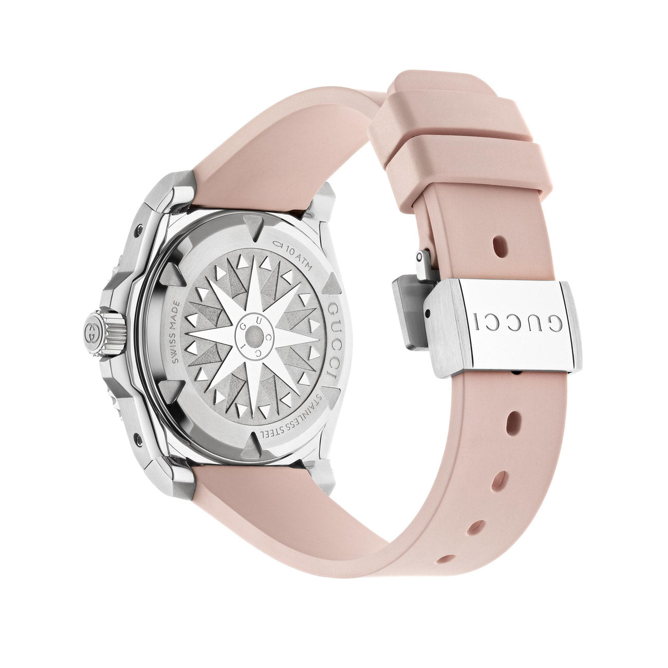 Gucci Dive Pink Dial Black Bezel Watch on Pink Rubber Strap - 36mm