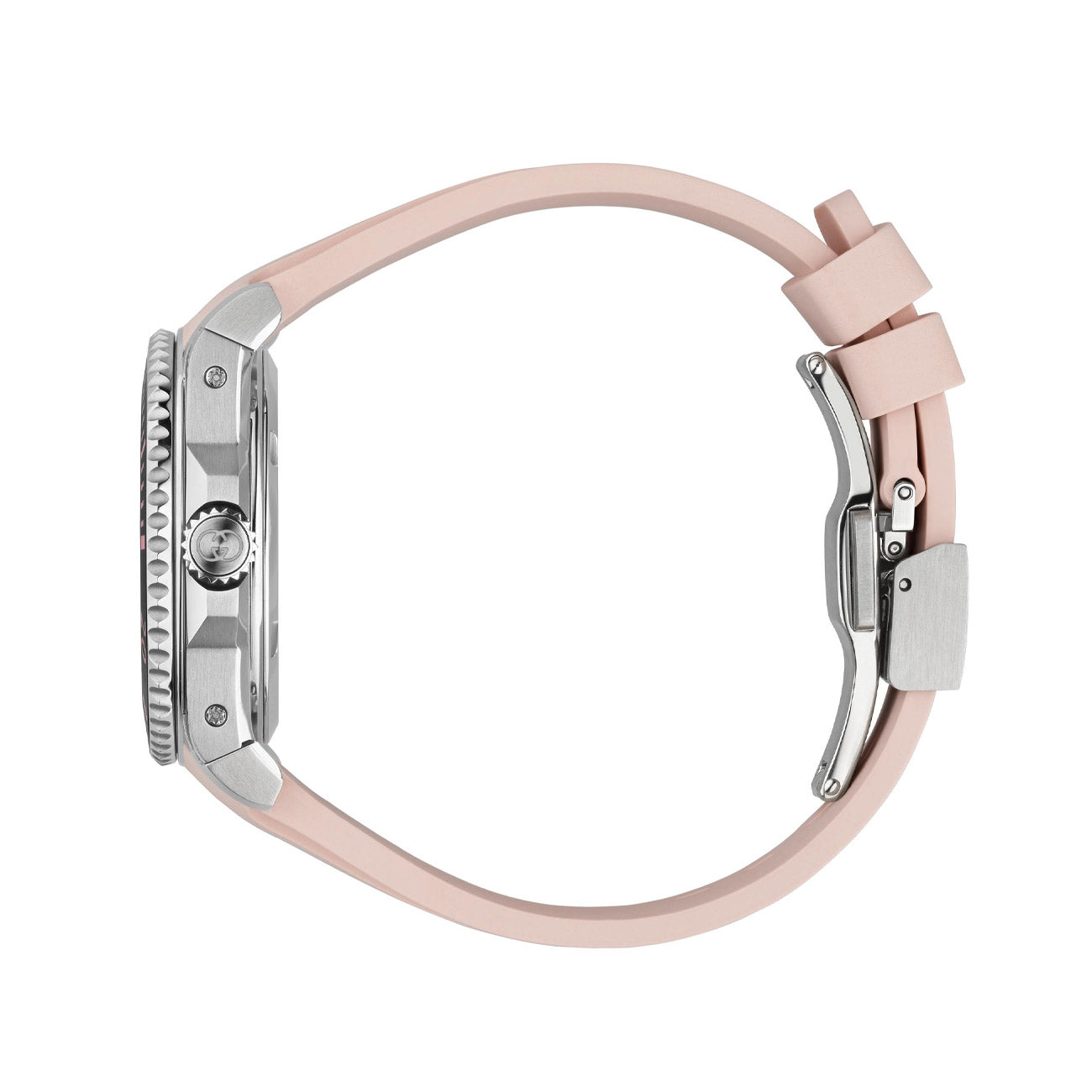 Gucci Dive Pink Dial Black Bezel Watch on Pink Rubber Strap - 36mm