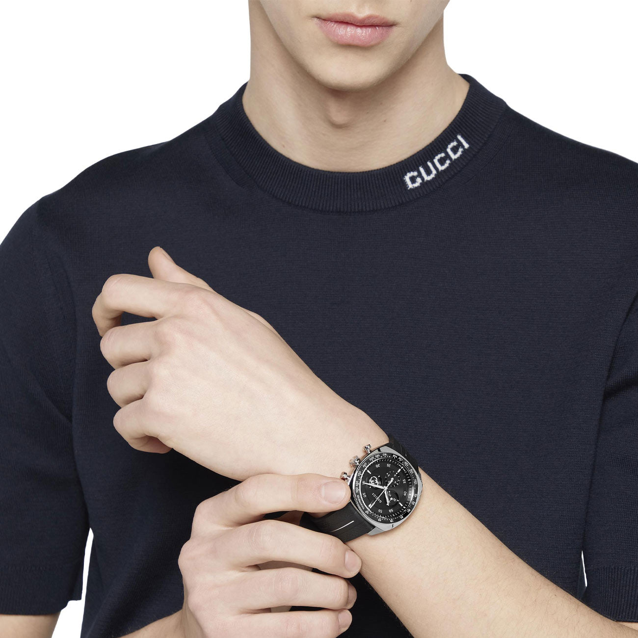Gucci Interlocking G Black Dial Watch on Rubber Strap - 41mm