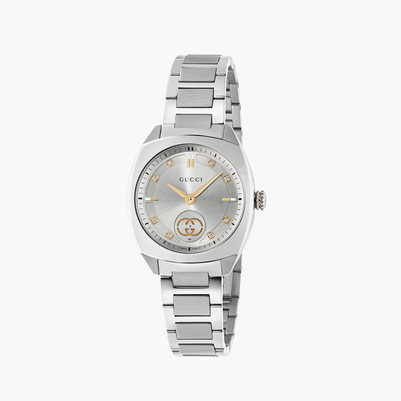 Gucci Interlocking G Silver Diamond Dial Quartz Watch with Steel Bracelet - 29mm