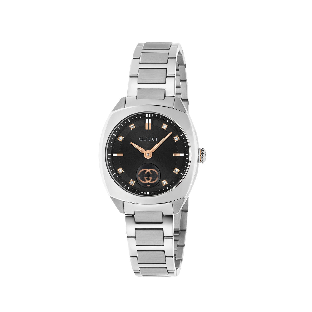 Gucci Interlocking G Black Dial Watch on Steel Bracelet - 29mm