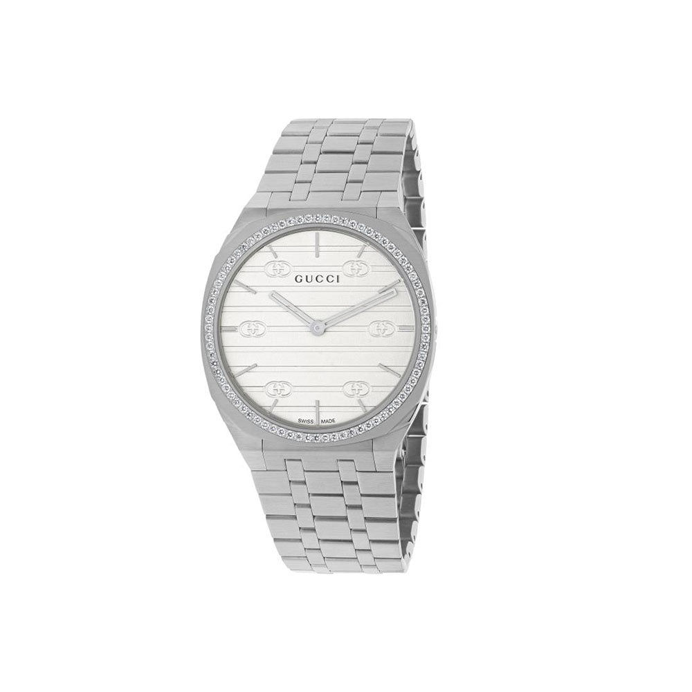 Gucci 25H Steel and Diamond Watch - 34mm