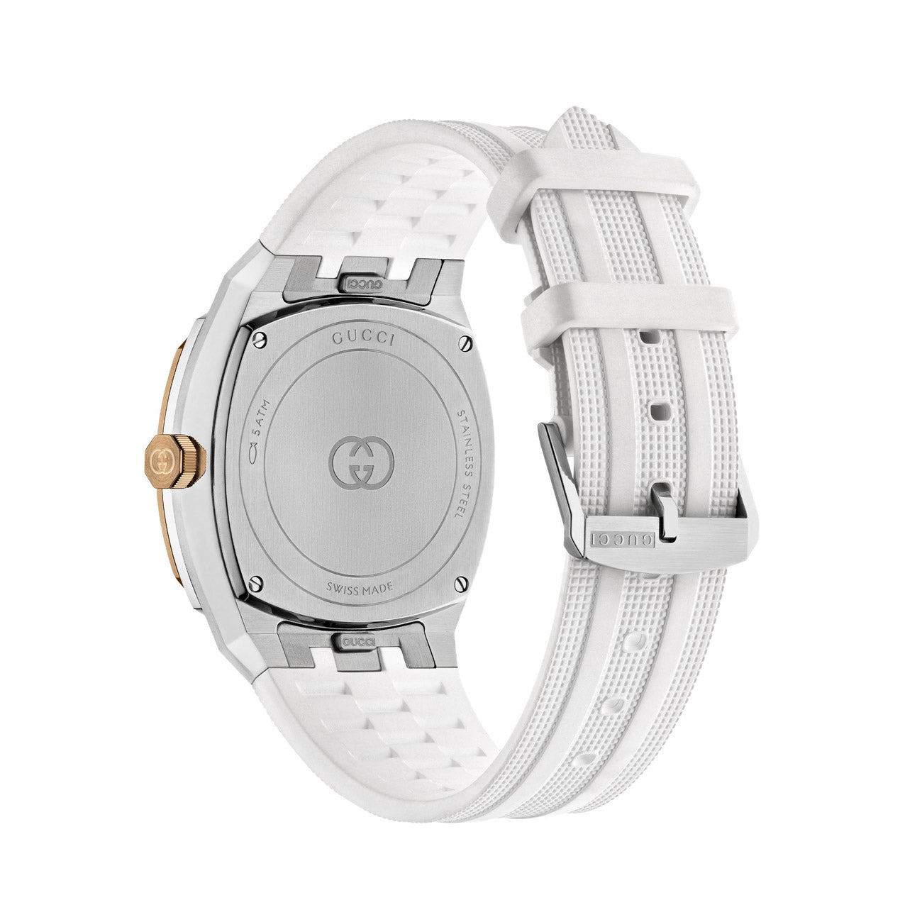 Gucci 25H Silver Dial Pink Gold Bezel Watch - 36mm