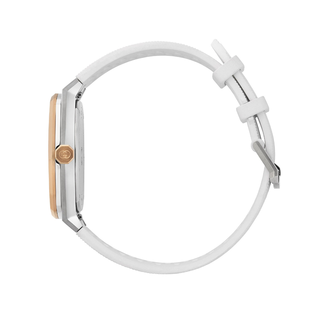 Gucci 25H Silver Dial Pink Gold Bezel Watch - 36mm