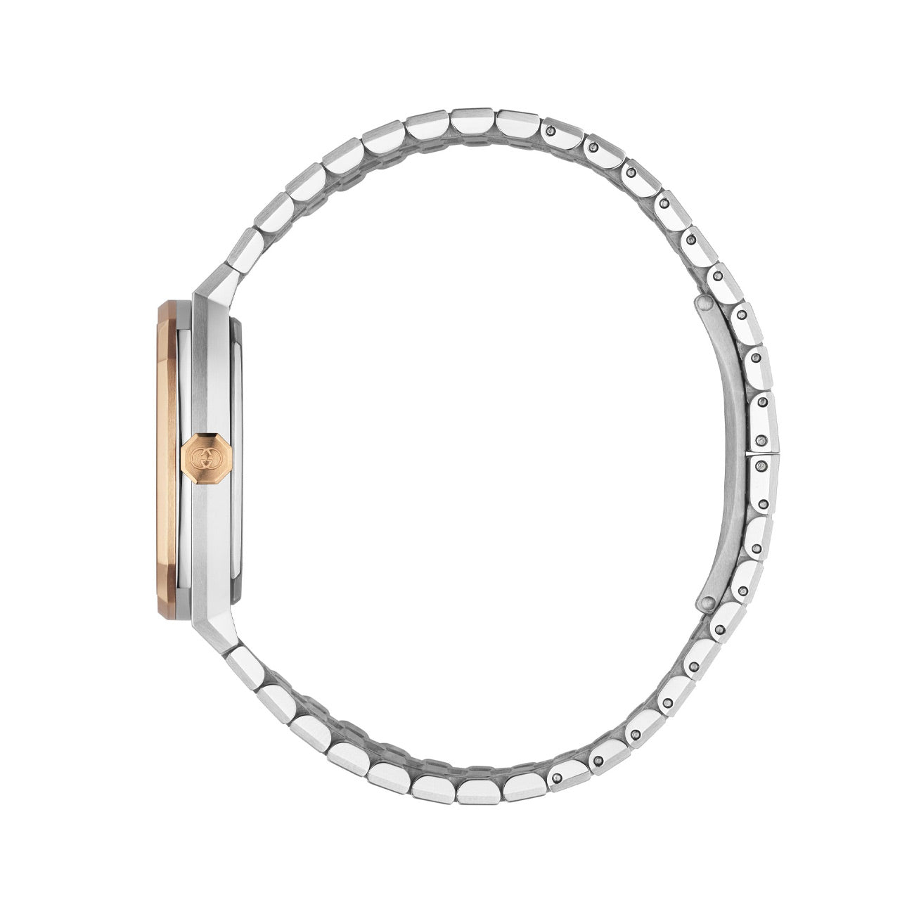 Gucci 25H Silver Dial Pink Gold Bezel Watch - 30mm