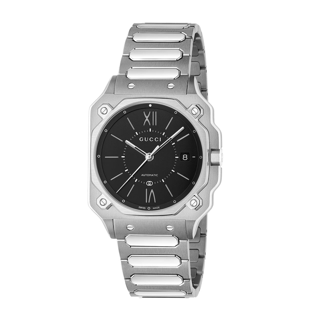Gucci G-Flat Black Dial on Stainless Steel Bracelet - 36mm