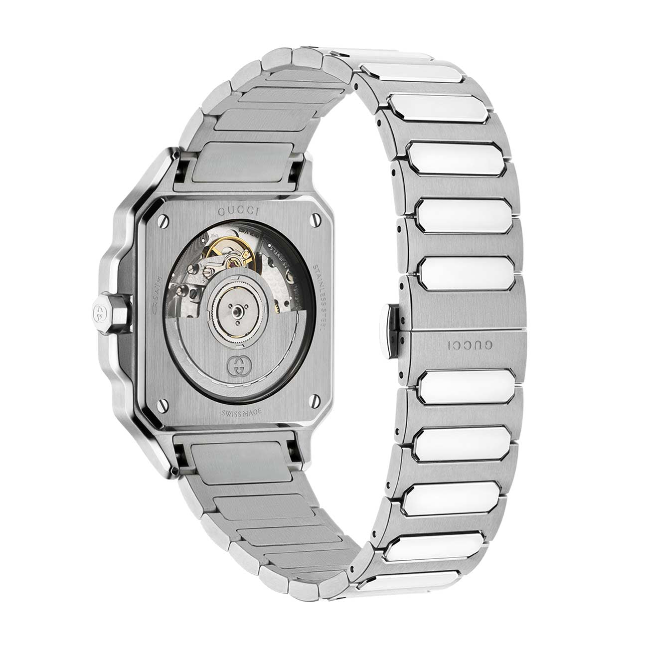 Gucci G-Flat Black Dial on Stainless Steel Bracelet - 36mm