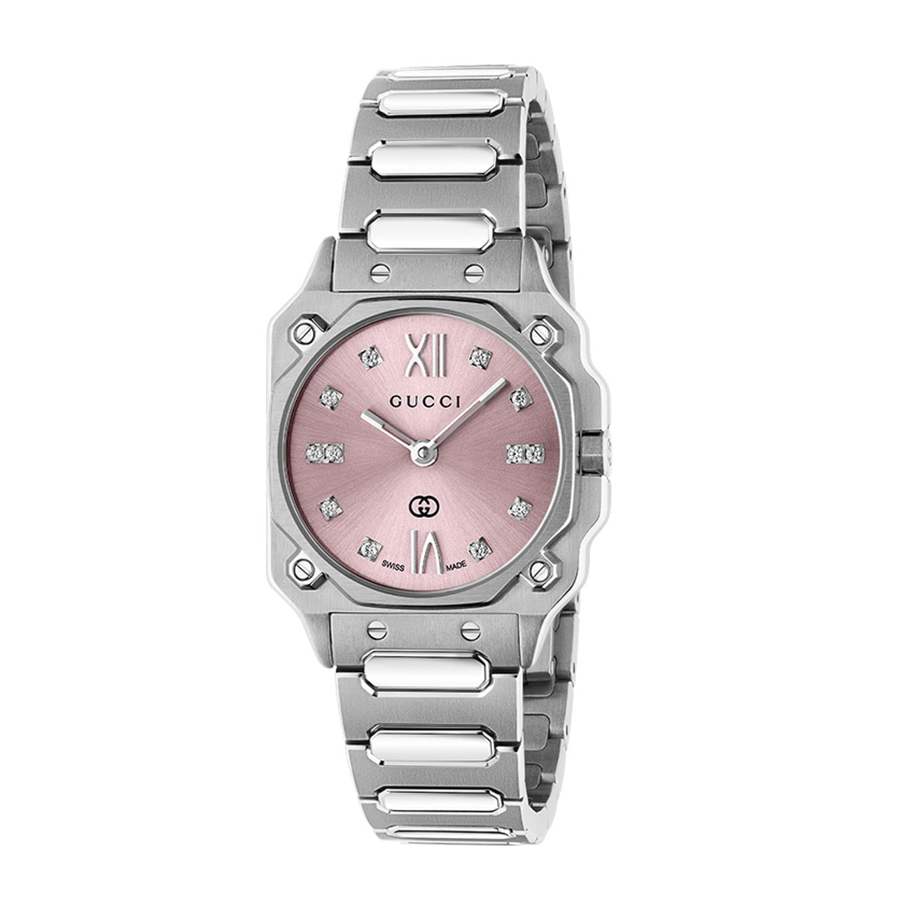 Gucci G-Flat Pink Diamond Dial on Stainless Steel Bracelet - 24mm