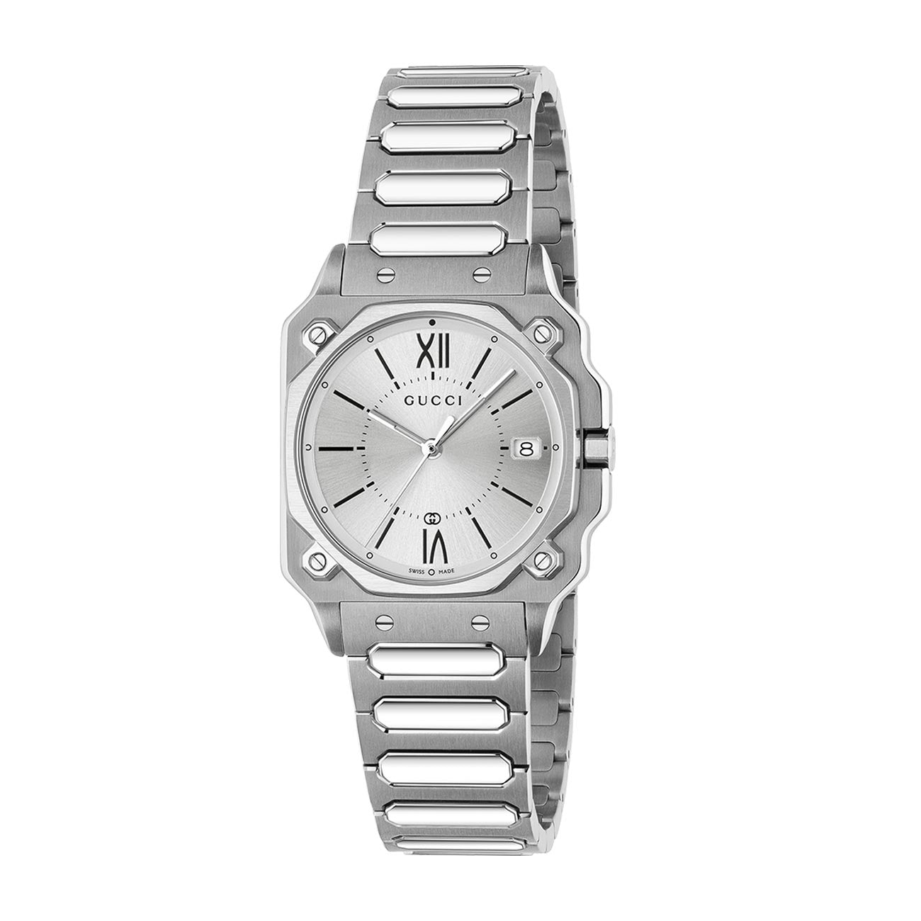 Gucci G-Flat Silver Dial on Stainless Steel Bracelet - 30mm