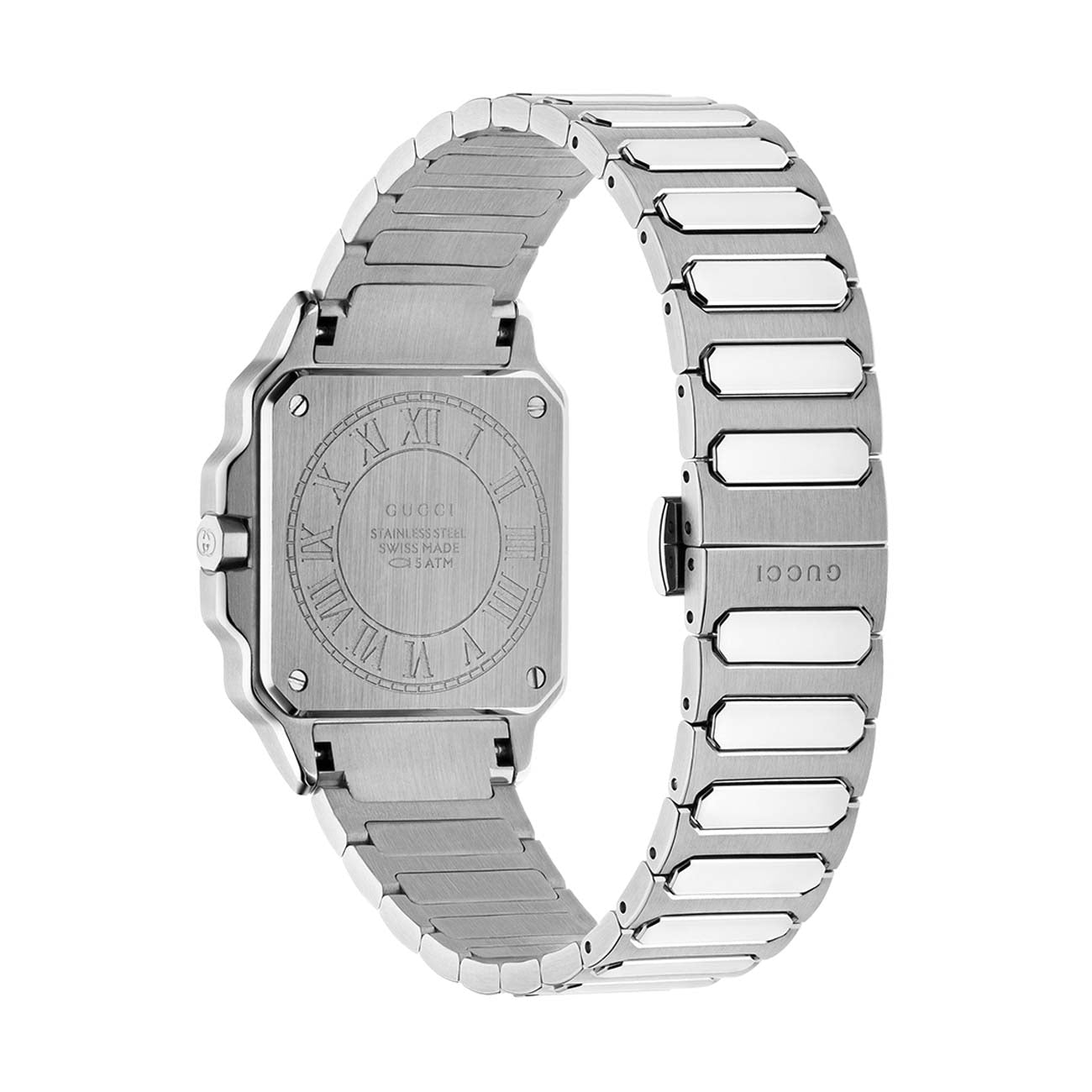 Gucci G-Flat Black Dial on Stainless Steel Bracelet - 30mm