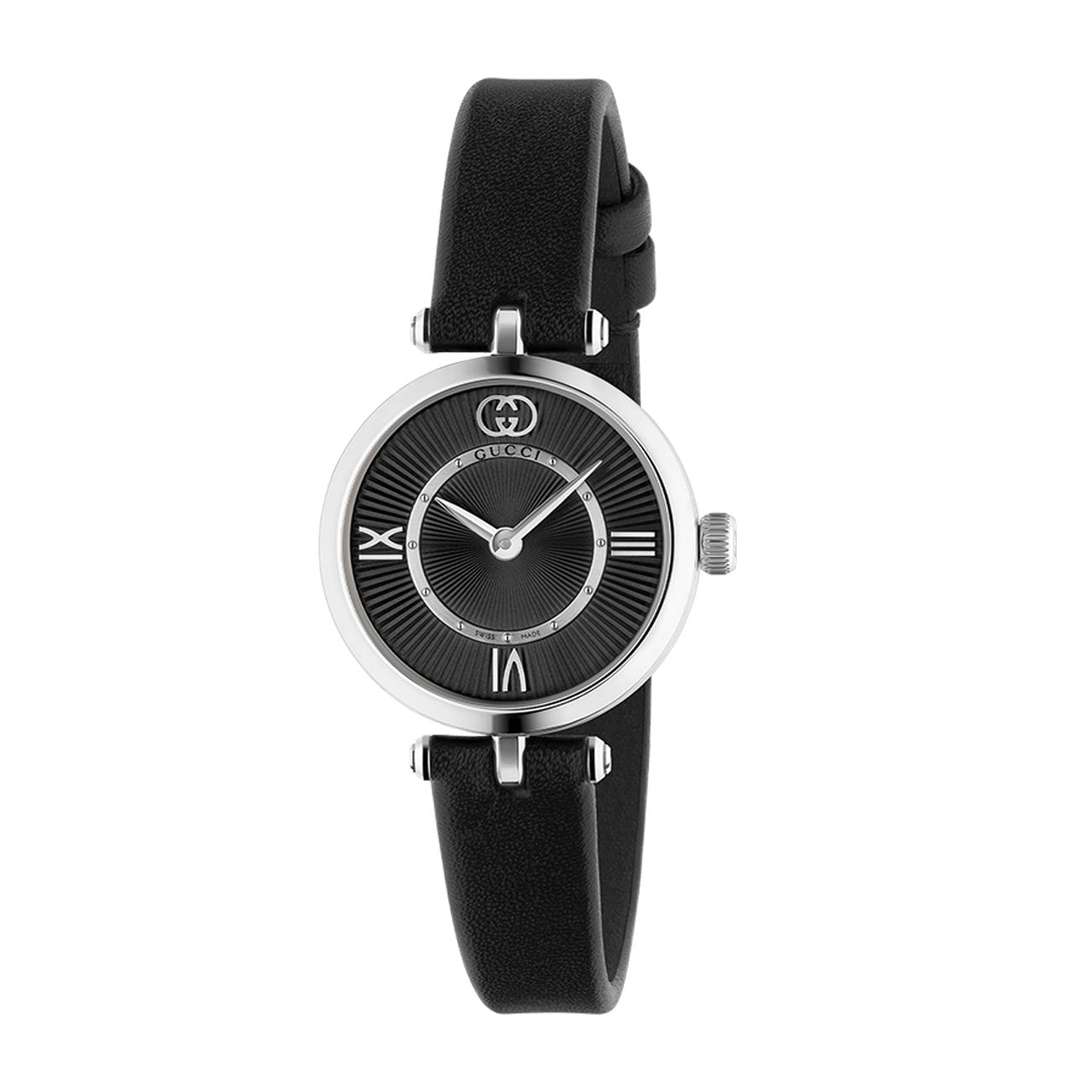Gucci Model 2000 Black Dial Watch with Black Leather Strap - 24mm