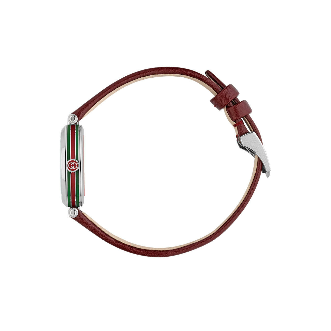 Gucci Model 2000 Silver and Red Dial Watch with Red Leather Strap - 24mm