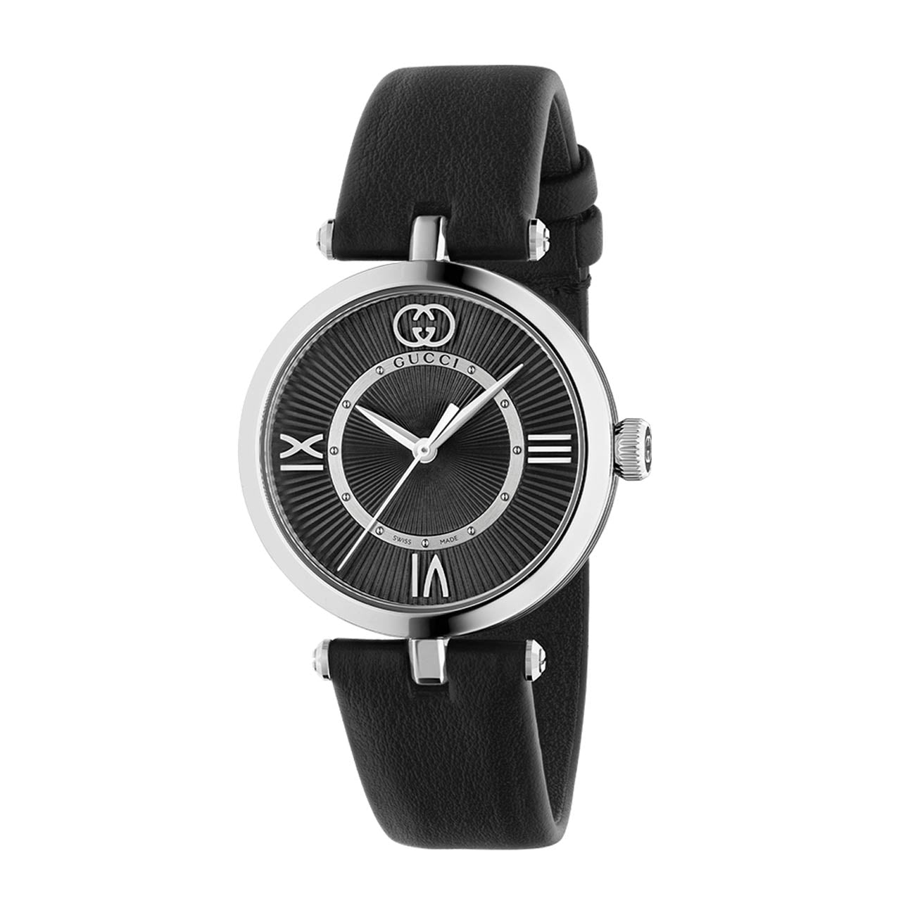 Gucci Model 2000 Black Dial Watch with Black Leather Strap - 30mm