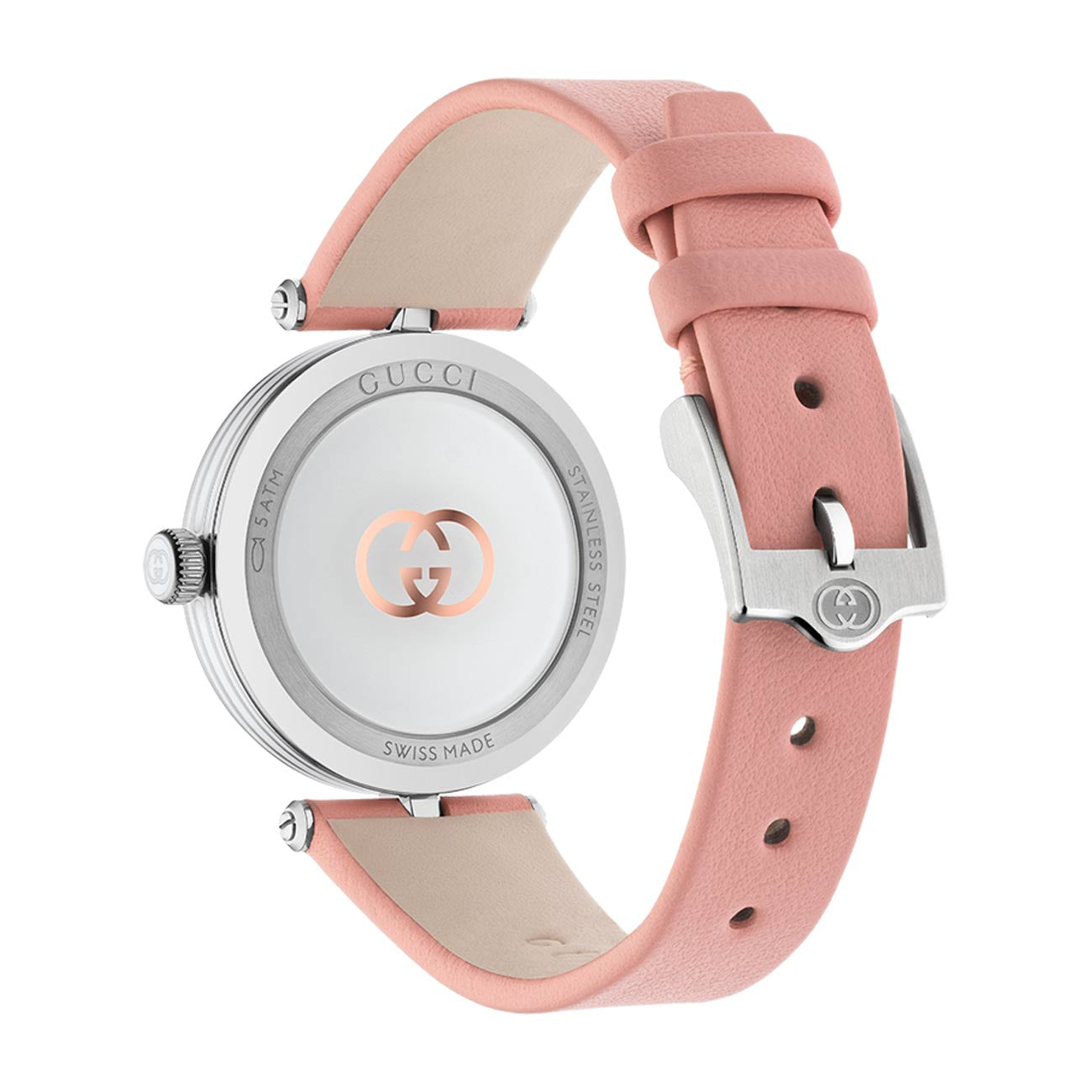 Gucci Model 2000 Silver Dial Watch with Pink Leather Strap - 24mm