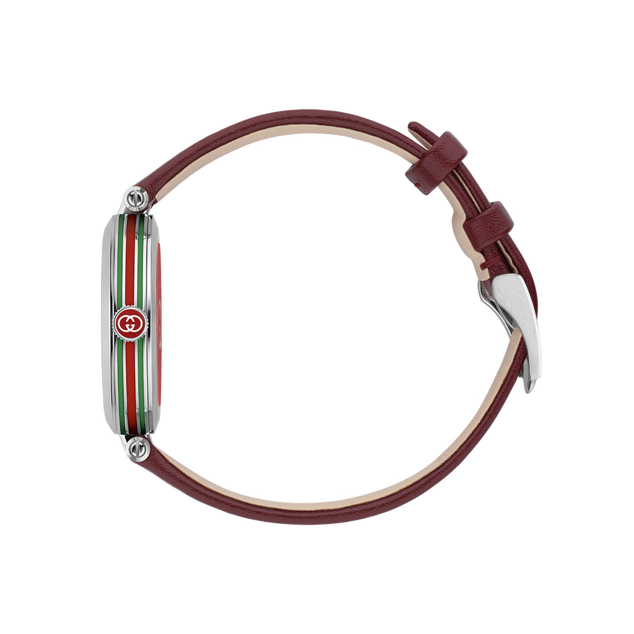 Gucci Model 2000 Silver and Red Dial Watch with Red Leather Strap - 30mm