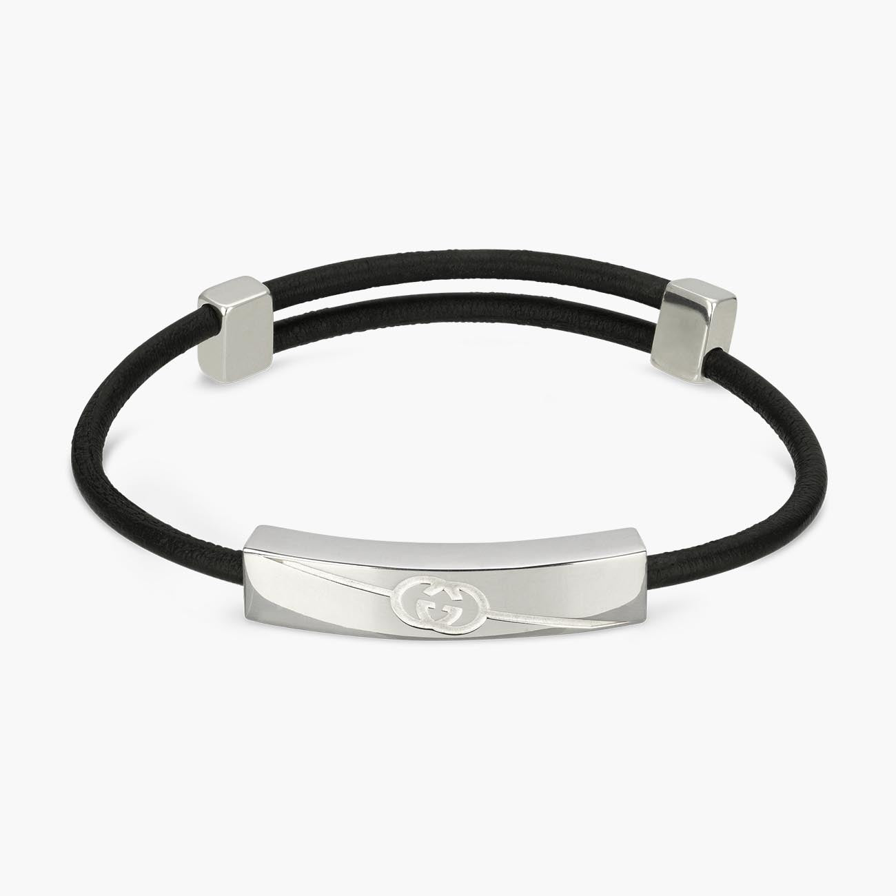 Gucci Tag Diagonal Interlocking G Leather Bracelet
