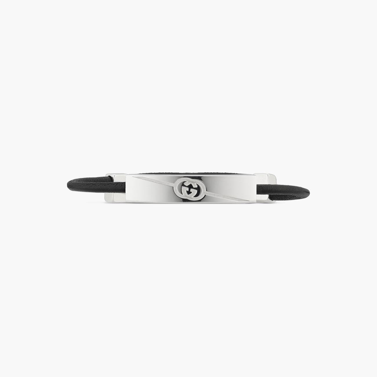 Gucci Tag Diagonal Interlocking G Leather Bracelet
