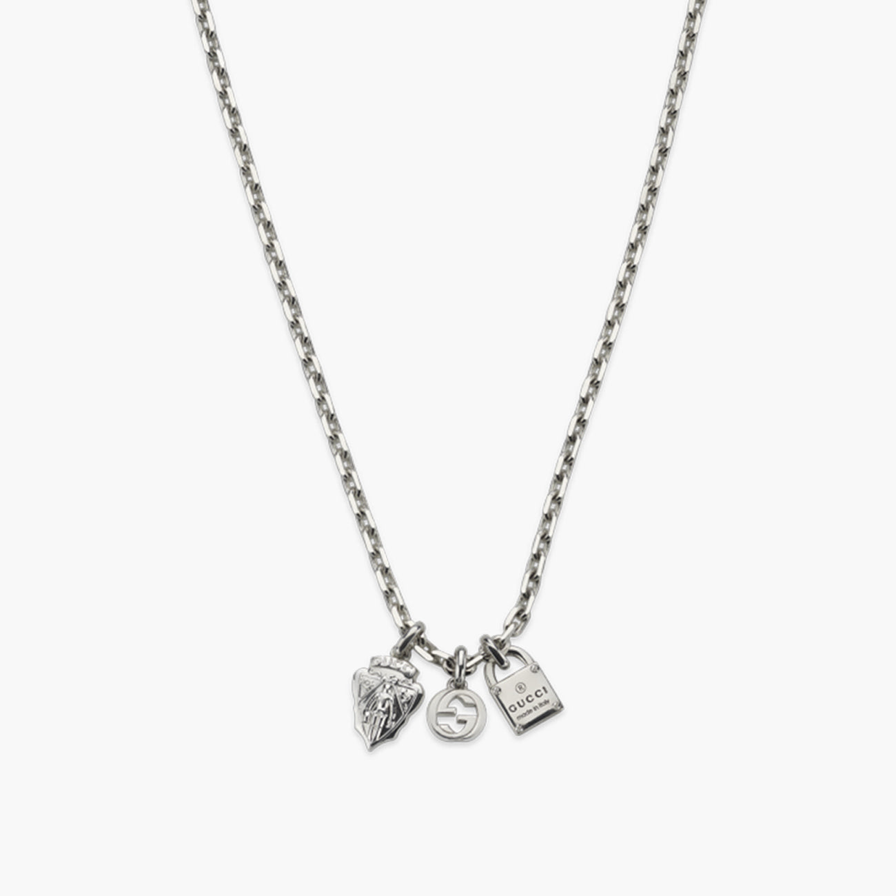 Gucci Trademark 3-Charm Silver Necklace